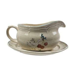 International China Marmalade Gravy Boat and Saucer Set Goose Cherry Stoneware